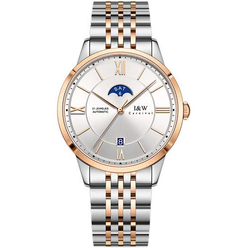 I&W Carnival Luxury Men's Watches Automatic Mechanical Sapphire Waterproof Multi-Function Dial Stainless Steel