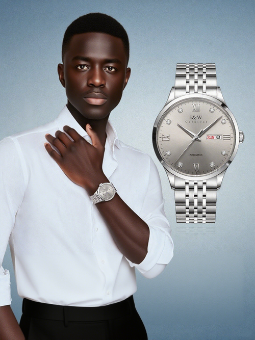 Swiss Luxury Brand I&W Carnival Men's Stainless Steel Automatic Mechanical Sapphire Diamond Watch Dual Calendar Movement Imp