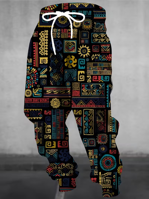 Men'S Fashion 3D Ancient Egyptian Pattern Print Sweatpants with Drawstring And Pockets, Stylish Long Trousers.