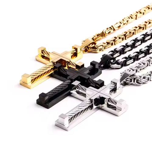Men's Cross Necklace Stainless Steel Large Jesus Christ Pendant