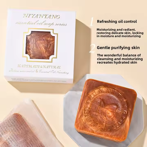 Buy One Get One Free！Golden Soft Handmade Solid Bar Soap Moisturizing Nourishing Face Wash Essential Oil Lightening Melanin Mask