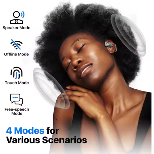 Black Multi-language Translation Headset Wireless BT Binaural Simultaneous Translator Intelligent AI Earphones