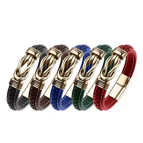 Knot Bracelet Gifts for Men Brown Braided Leather Stainless Steel Infinity Bracelets Love You Forever Gifts for Son Husband