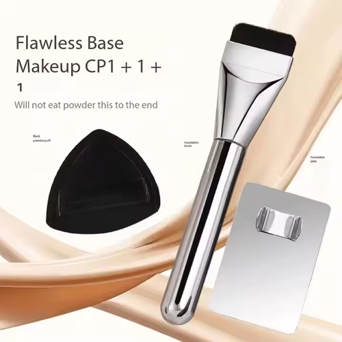 Custom Logo Three-Piece Flat Head Foundation Makeup Brush Set Shovel Shaped Tools with Synthetic Hair Handle