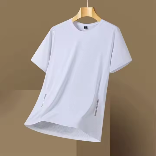 Buy One Get One Free！2XL Code Men's Summer Running Top High Elastic Ice Silk Thin Breathable O-Neck Short Sleeve Casual Moisture Wicking Top