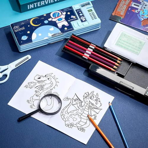 Pen and Pencil Organizer Case - Pen Pencil Case | Pencil Holder Pouch | Pencil Holder for Student Supplies | Cartoon School Pencil Pop Up Organizer Box for Home, Apartment, School (Random colors)