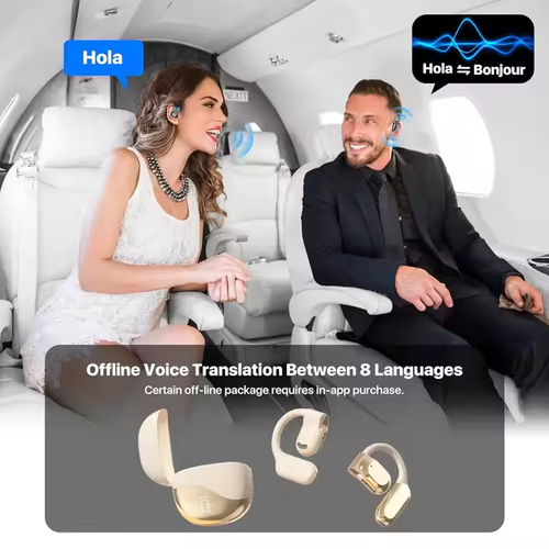 Black Multi-language Translation Headset Wireless BT Binaural Simultaneous Translator Intelligent AI Earphones