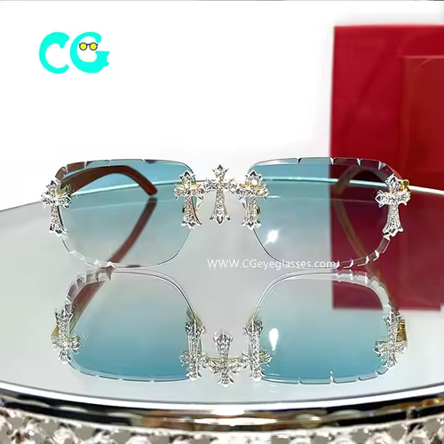 2025 Rhinestones Blue Sunglasses Fashion Iced Out Luxury Designer Carter Stylish Sunglasses Mens Decoration Shades Eyewear