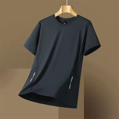 Buy One Get One Free！2XL Code Men's Summer Running Top High Elastic Ice Silk Thin Breathable O-Neck Short Sleeve Casual Moisture Wicking Top