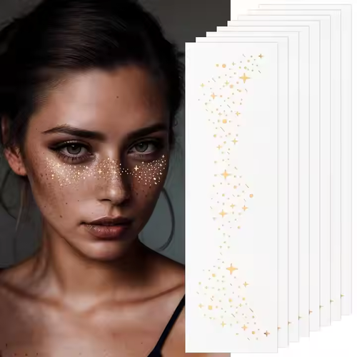 6-piece combination pack ！Gold Glitter Freckles Face Tattoo Makeup Patch Freckle Makeup Faux Freckles Waterproof Temporary Tattoos for Women Kid