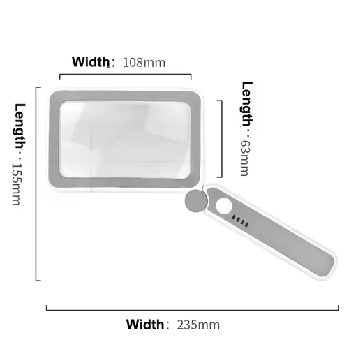 Recharging Reading Appreciation Handheld 3 Gear Touch Switch Folding 10 LED Lights Square 4X Magnifying Glass
