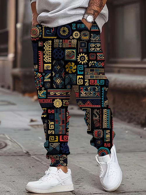 Men'S Fashion 3D Ancient Egyptian Pattern Print Sweatpants with Drawstring And Pockets, Stylish Long Trousers.