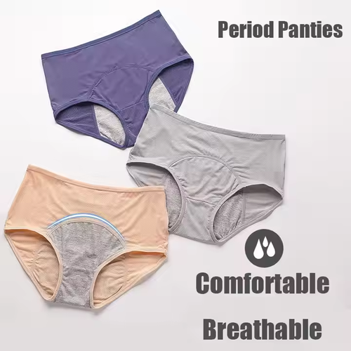 Buy One Get One Free！Mid Waist Womens Teen Girls Period Underwear Mesh Menstrual Period Panties Leak-Proof Organic Cotton Protective Briefs