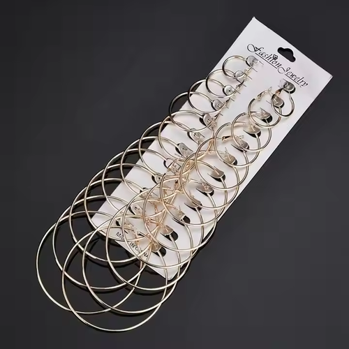 Easy Wear Mixed Sizes 2cm to 7.5cm 12 Pairs Hoop Earrings Cheap Silver and Gold Earring Sets