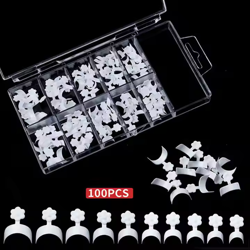 100 Pieces French Short Style False Nails 10 Sizes Finger Sticker Extension Tool for DIY Nail Salons