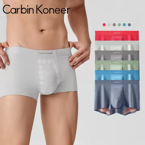 3-pack mixed colors size XL！CarbinKoneer Adults Men's Seamless Summer Thin Underwear Sporty Breathable Four-Cornered Pant Logo Flat Cornered Underwear Set