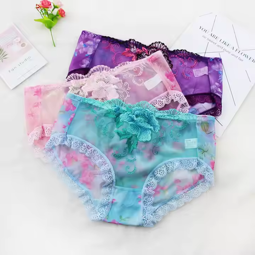 Buy one get three free Fashion Transparent Breathable Low-Waist Briefs Embroidered Panties Sexy Lace Women's Underpants of Large Sizes Lace Panties
