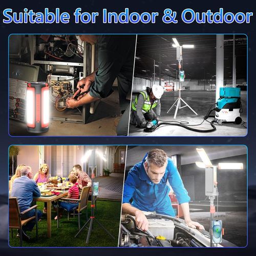 10000mAh Rechargeable Portable LED Work Light with Adjustable Stand – Indoor Outdoor Camping Garage Party Lighting Phone Charger Compatible