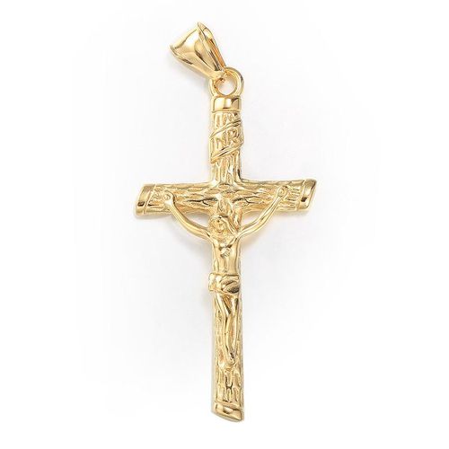 58mm Gold-Plated Jesus Cross Necklace - Christian Devotional Pendant for Men & Women