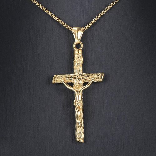 58mm Gold-Plated Jesus Cross Necklace - Christian Devotional Pendant for Men & Women