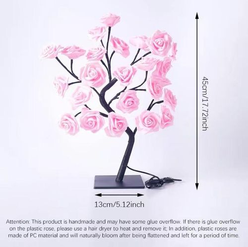 LED Rose Flower Table Lamp 24LED USB-Powered Valentine's Day Fairy Lights for Home Party Bedroom Decor Christmas Floral Night Light Freestanding Tabletop Push Button Switch