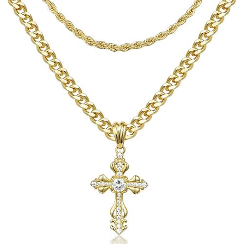 Luxury Gold-Plated Layered Cross Necklace Set (Hypoallergenic Copper)