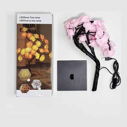 LED Rose Flower Table Lamp 24LED USB-Powered Valentine's Day Fairy Lights for Home Party Bedroom Decor Christmas Floral Night Light Freestanding Tabletop Push Button Switch