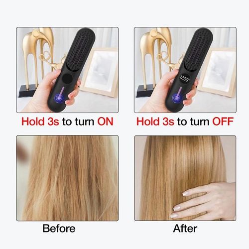 Professional Cordless Hair Straightener Brush: 7 Temp Settings, 5200mAh Battery, Anti-Scald Teeth, Type-C Rechargeable for All Hair Types