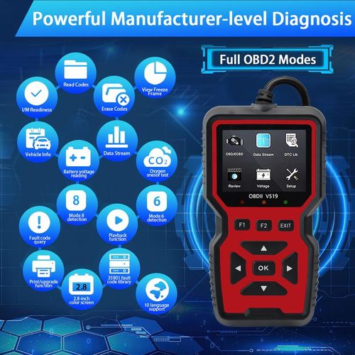 V519 OBD II Diagnostic Scanner: 2.8  Color Screen, 35,901+ Fault Code Library, Full OBD2 Functions - Battery Check for All 1996+ Vehicles