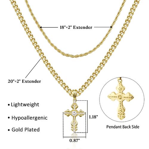 Luxury Gold-Plated Layered Cross Necklace Set (Hypoallergenic Copper)