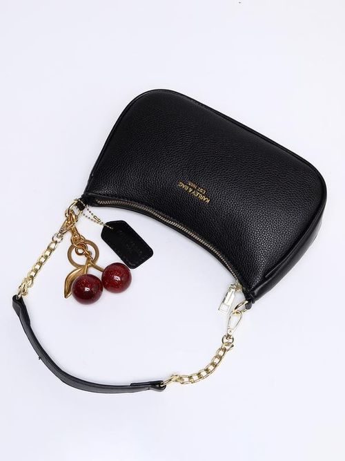 Elegant Black Leather Crossbody Bag with Cherry Decor: Stylish Chain Shoulder Bag, Practical Daily Capacity for Commuting & Dating