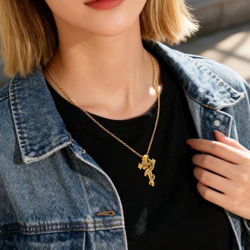 HELIROSE Sovereign Soul 14K Gold-Plated Snake Cross Necklace - Hypoallergenic & Adjustable Slide Chain