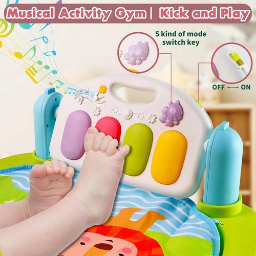 5-in-1 Baby Piano Gym Mat: Musical Kick & Play Activity Center, Teething Rattle Toys, 5 Modes for Tummy Time & Sit Play, Brain & Motor Skill Development