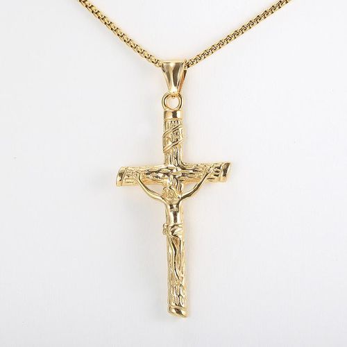 58mm Gold-Plated Jesus Cross Necklace - Christian Devotional Pendant for Men & Women