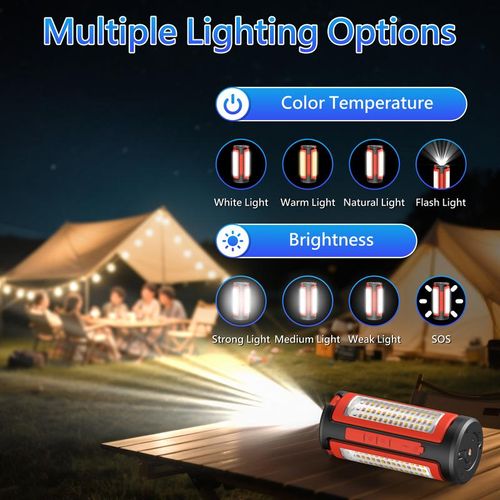 10000mAh Rechargeable Portable LED Work Light with Adjustable Stand – Indoor Outdoor Camping Garage Party Lighting Phone Charger Compatible