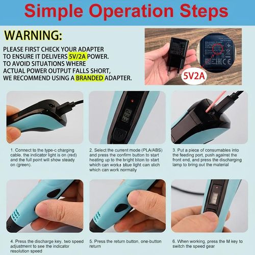 3D Printing Pen Pro Kit - 10-Color PLA Filament & 22-Pattern Stencil Book