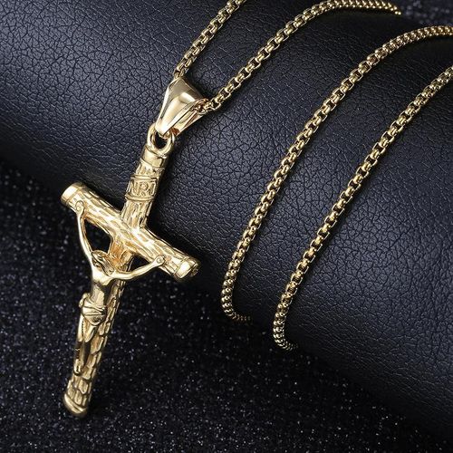 58mm Gold-Plated Jesus Cross Necklace - Christian Devotional Pendant for Men & Women