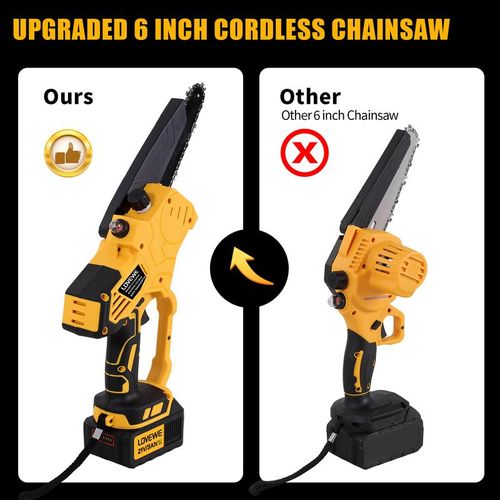 6-Inch Cordless Mini Chainsaw 650W Power, Auto-Oiling – LOVEWE 3000mAh Battery