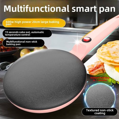 600W Electric Pancake Pan & Crepe Maker - 15s Fast Non-Stick 20cm Large Baking Pan, Auto Temperature Control Breakfast Machine with Whisk, Plate & Spatula Kit