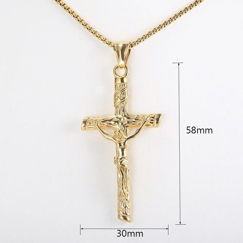 58mm Gold-Plated Jesus Cross Necklace - Christian Devotional Pendant for Men & Women