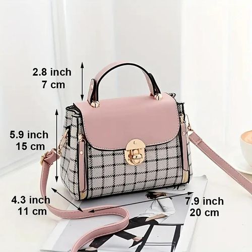 Plaid Pattern Handbag, Women's Buckle Decor Flap Purse, Fashion PU Leather Crossbody Bag Gift Elegant Accessory Style