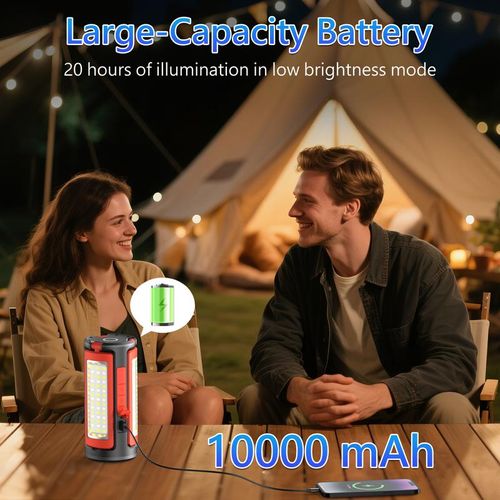 10000mAh Rechargeable Portable LED Work Light with Adjustable Stand – Indoor Outdoor Camping Garage Party Lighting Phone Charger Compatible