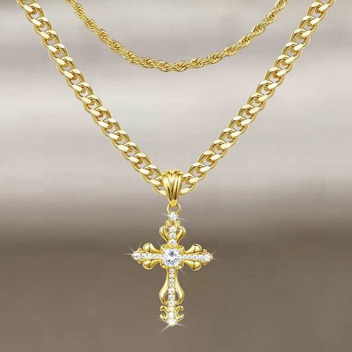 Luxury Gold-Plated Layered Cross Necklace Set (Hypoallergenic Copper)