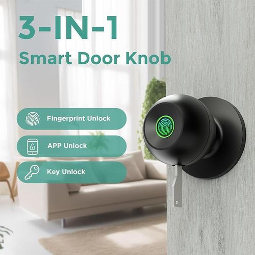 Keyless Fingerprint Smart Door Knob Lock - 0.5s Biometric Entry, App Control, Easy DIY Installation for Home & Office Security