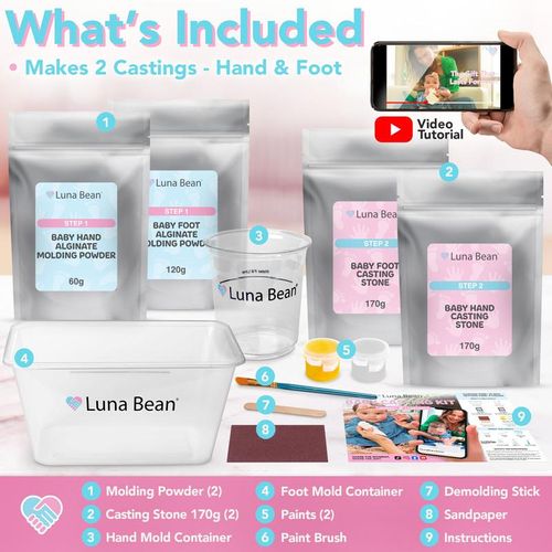 Luna Bean Baby Hand & Foot Casting Kit (0-9 Months): Non-Toxic & Hypoallergenic 3D Mold Set | Complete Keepsake Gift for Baby Shower & Baptism