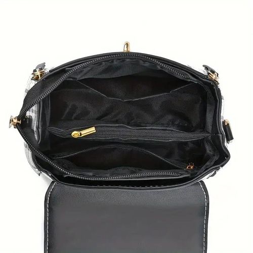 Plaid Pattern Handbag, Women's Buckle Decor Flap Purse, Fashion PU Leather Crossbody Bag Gift Elegant Accessory Style