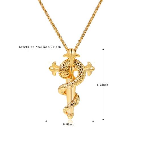 HELIROSE Sovereign Soul 14K Gold-Plated Snake Cross Necklace - Hypoallergenic & Adjustable Slide Chain