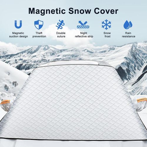 All-Season Magnetic Car Windshield Cover: 4-Layer UV-Heat Insulation, Dust-Proof & Reflective Strips, SUV Universal Fit for Extreme Climates