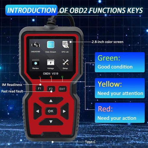 V519 OBD II Diagnostic Scanner: 2.8  Color Screen, 35,901+ Fault Code Library, Full OBD2 Functions - Battery Check for All 1996+ Vehicles