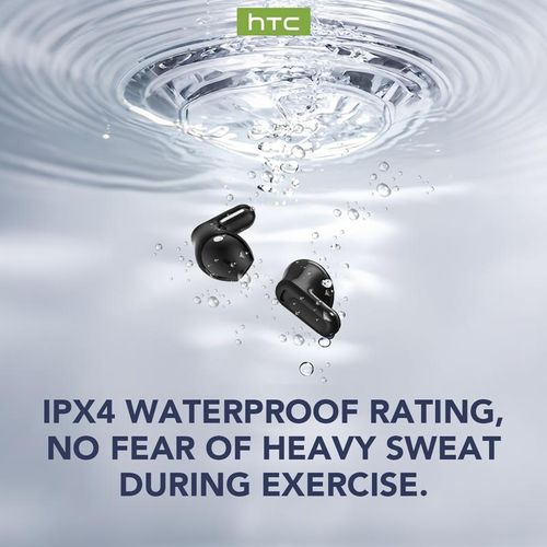 HTC NE20 Wireless Earbuds: IPX4 Waterproof Sport Earphones with Low Latency Gaming Mode, 24H Playtime, Deep Bass Audio & Portable Charging Case with Lanyard